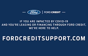 blue background with white text for Ford credit